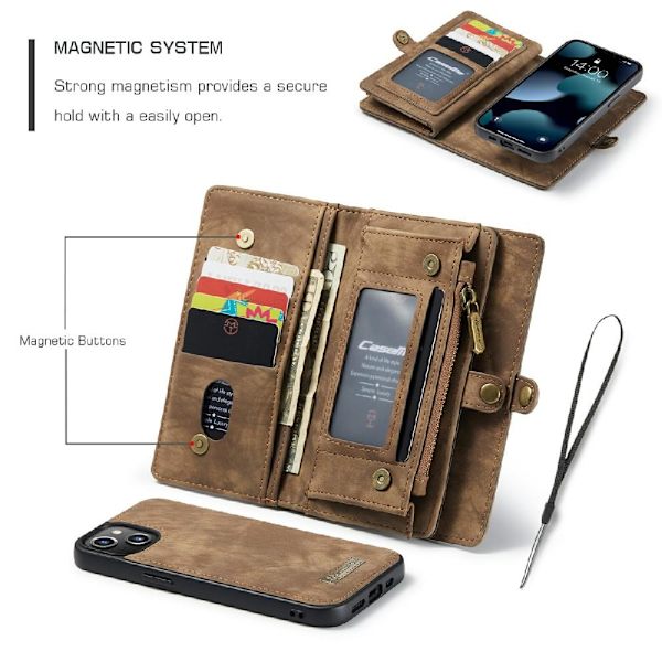 CASEME iPhone 13 Retro plånboksfodral - Brun Brun