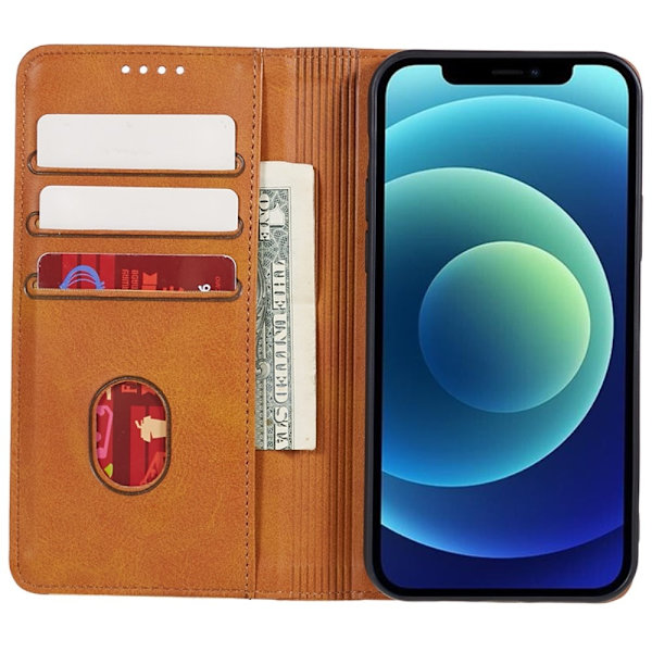Pengesekk Stativ Telefonveske for iPhone 15 Plus Mobildeksel - Brun Brown