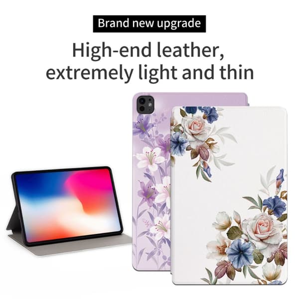 Til iPad Pro 11 (2024) Cover Flip Stativ Smart Tablet Cover - Black Flower Multicolor