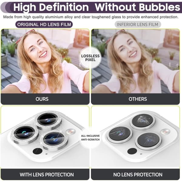 Til iPhone 15 Pro / 15 Pro Max Lens Glitter Silver