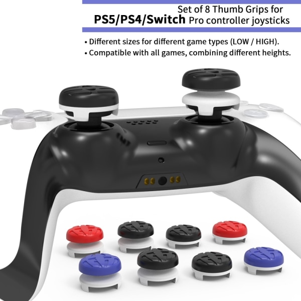 8 kpl PS5 / PS4 / Switch Pro -ohjaimen rocker-nappien korkeat ja matalat hatut, Rocker Elevated Cap Multicolor
