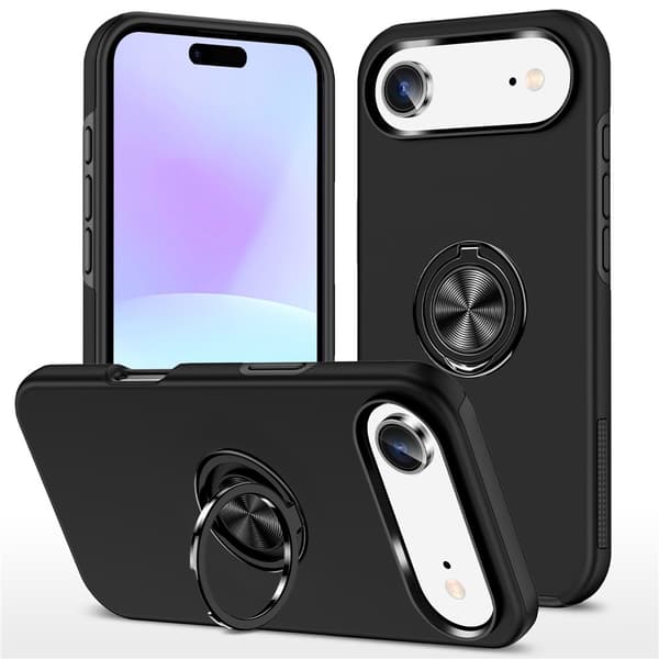 Til iPhone Air Finger Ring Kickstand Hybrid Taske Black