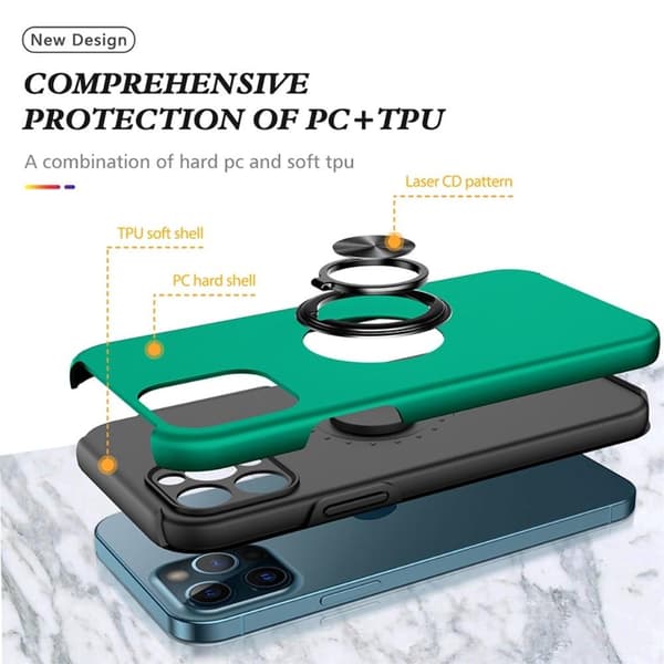 iPhone 14 Pro Max Fingerring Kickstand Hybrid Taske - Grøn Green