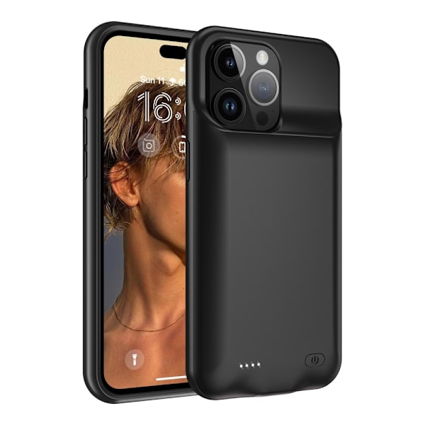 Uppladdningsbart Batteri Fodral Skal för iPhone 15 Pro Max 8500mAh Svart