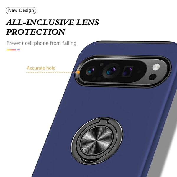 Til Google Pixel 9 / Pixel 9 Pro Fingerring Kickstand Hybrid Taske Blue