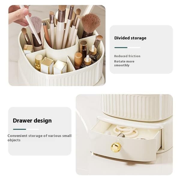 Organiser din makeup Roterende makeup-organisator med skuffeopbevaringsstativ Beige