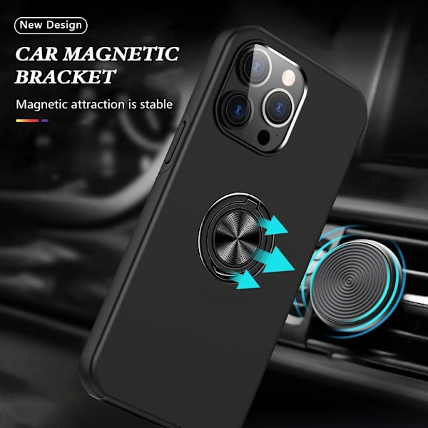 Til iPhone 15 Pro Finger Ring Kickstand Hybrid Taske - Sort Black