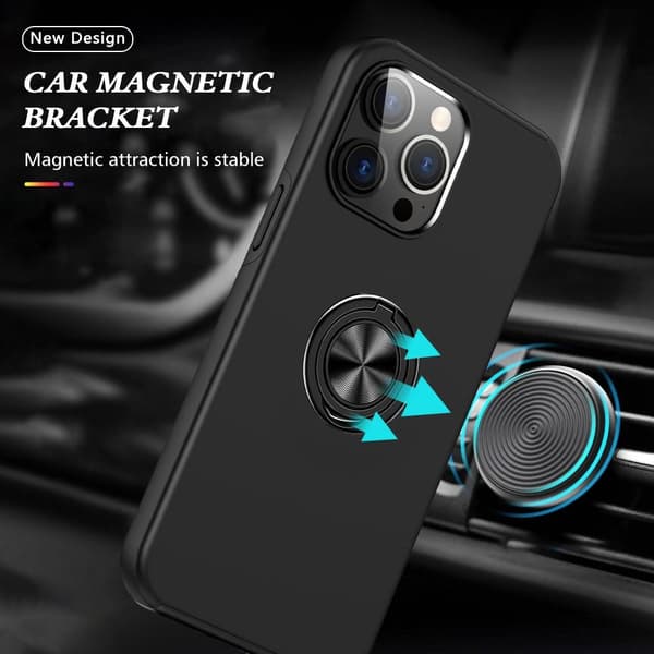 Til iPhone 15 Pro Hybrid Deksel Med Fingerring - Svart Black