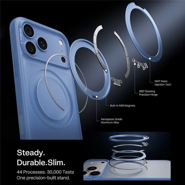 TORRAS Ostand Magnetiskt telefonfodral för iPhone 18 Pro Max / 17 Pro Max Blå