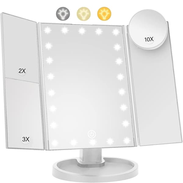3 - sidet sammenfoldelig makeup spejl, der kan dæmpes lys 22LED bordspejl - Hvid White