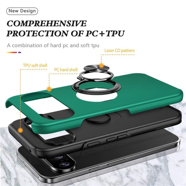Til Google Pixel 10 Pro / Pixel 10 SkalFingerring Kickstand Hybrid Taske - Green