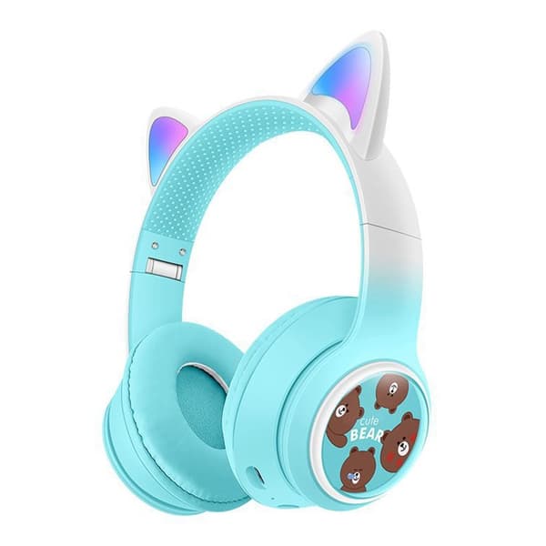 Trådlösa On-Ear hörlurar Glödande Kattöra Bluetooth Gaming Headset - Blå Blå
