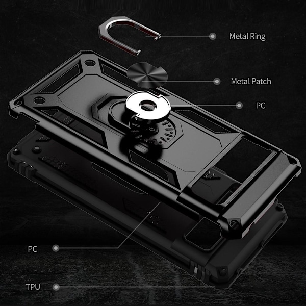 Google Pixel 7 Stødsikker TPU+PC Kickstand Telefontaske Bilmonteret Metalplade - Sort Black