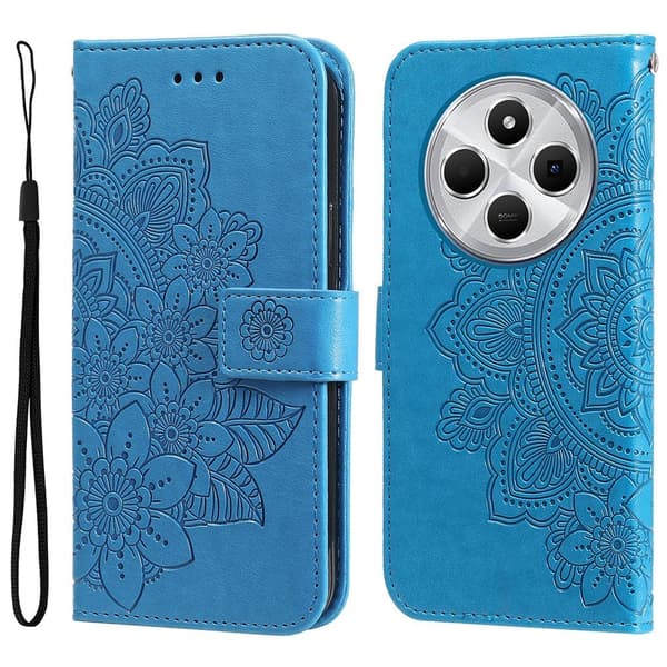 For Xiaomi Redmi 14C Veske Blomster Telefondeksel Blue
