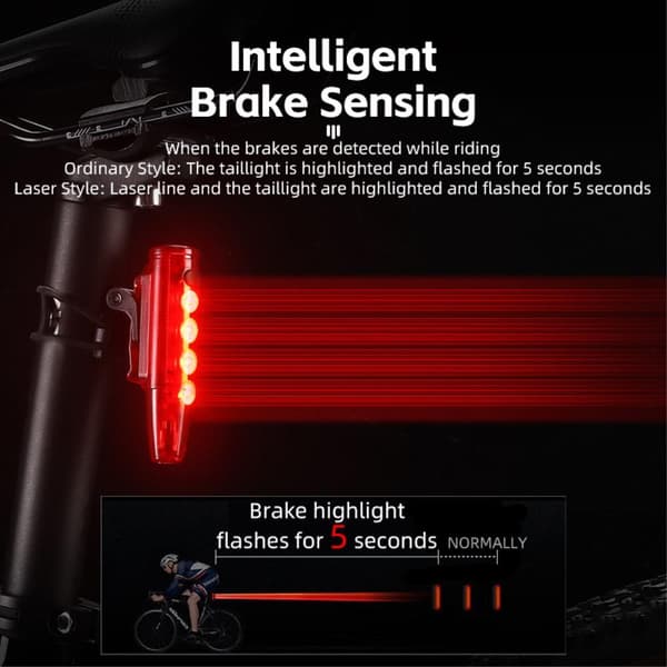 WEST BIKING Sykkelbaklys Laser Smart Bremseinduksjon Vanntett Red