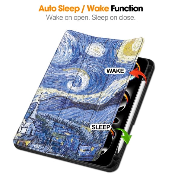 Til iPad Pro 11 (2024) Etui Tre - fold Stativ Tablet Cover med Pen Holder - Painting Multicolor