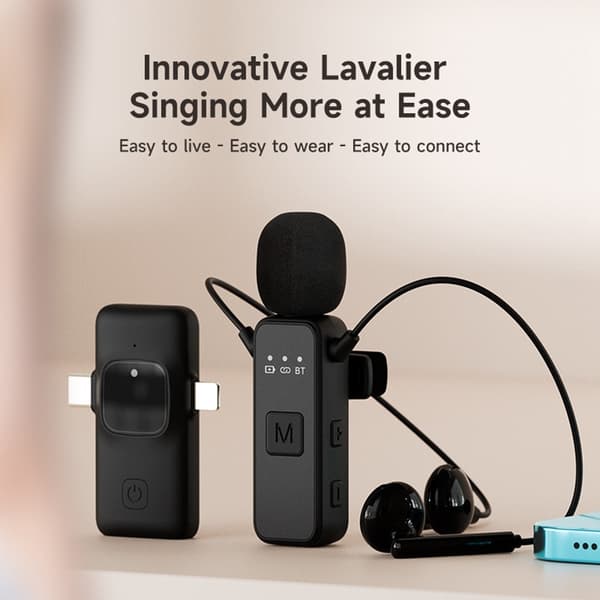 Trådløs Lavalier-mikrofon med modtager, livestreaming, sang, vlogging, interview Black