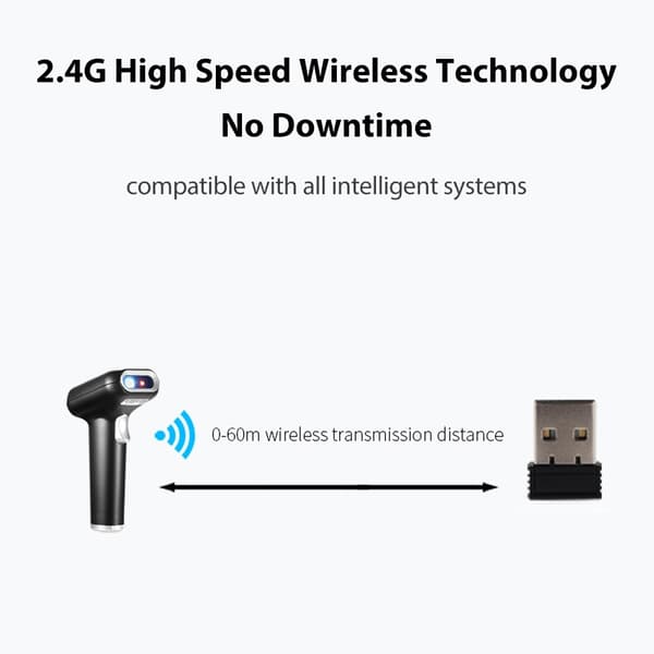 Håndscanner Stregkodescanner 2.4G trådløs stregkodelæser håndholdt Black