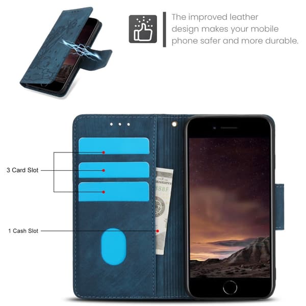 For iPhone 17e / 16e Etui Sommerfugl Blomst Ripebestandig Telefondeksel Blue