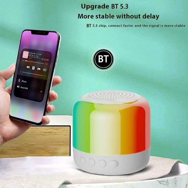 Højttaler Bluetooth Stereo Surround Trådløs Mini Subwoofer med RGB Lys - Hvid White