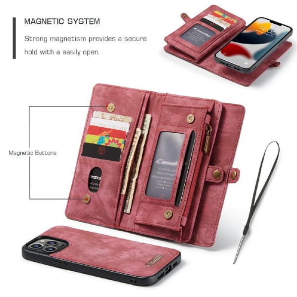 CASEME iPhone 13 Pro 2-in-1 Wallet -puhelimen kuori - punainen Red