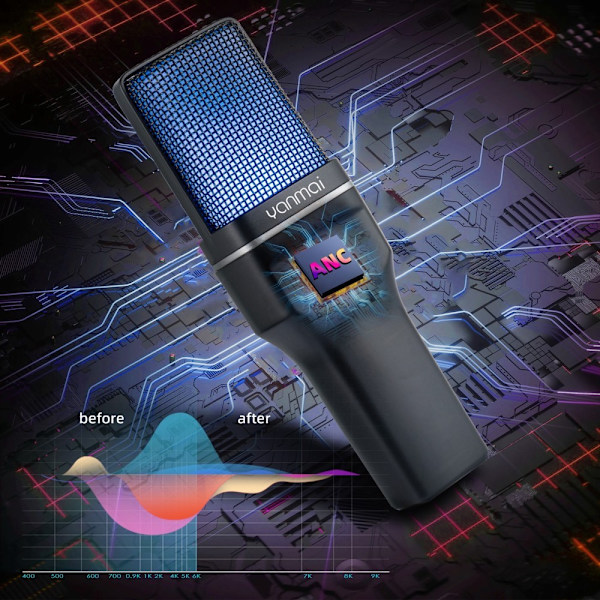 YANMAI Live Streaming Trådlös RGB-mikrofon gaming spel online Svart
