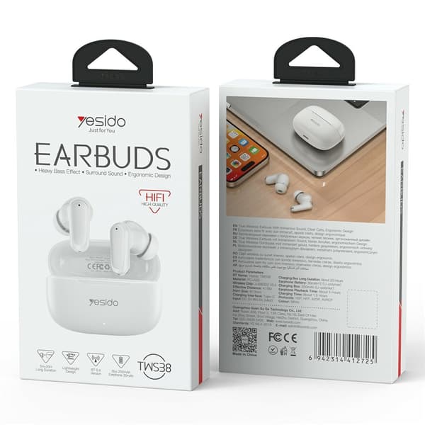 YESIDO Trådlösa Hörlurar In-Ear Bluetooth Stereohörlurar Touch Control - Vit Vit