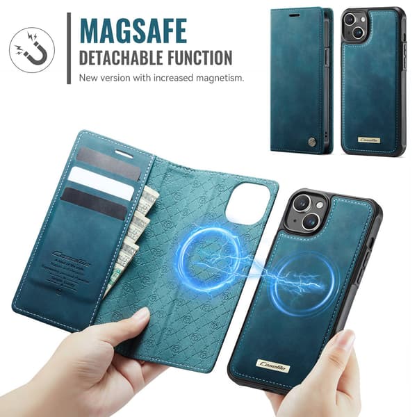 CASEME Til iPhone 15 Lommebokdeksel Magnetisk Avtakbar RFID Beskyttelse Blue