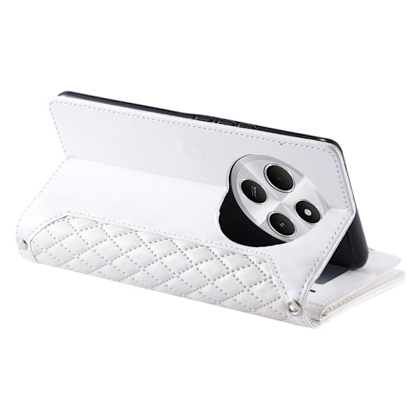 För Xiaomi Redmi 14C Zipper Wallet Case Rhombus Stitching Line Telefonfodral Vit