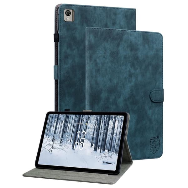 Til Nokia T21 Taske Imprintet Cute Tiger Tablet Cover Kortholder - Blå Blue