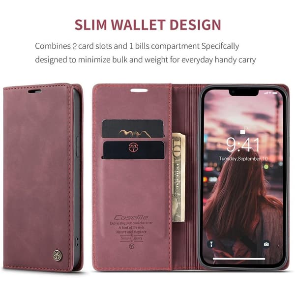 CASEME Retro lompakkokotelo iPhone 15 - Punainen Red