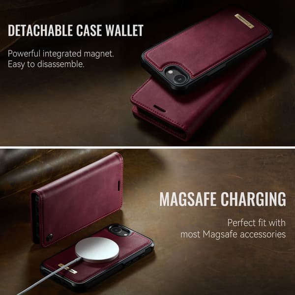 CASEME Til iPhone 17e / 16e  Lommebokdeksel Magnetisk Avtakbar RFID Beskyttelse Red