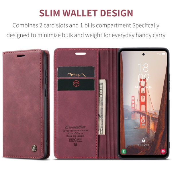 CASEME Retro Lompakkokotelo Samsung Galaxy S23 FE - Viininpunainen Red