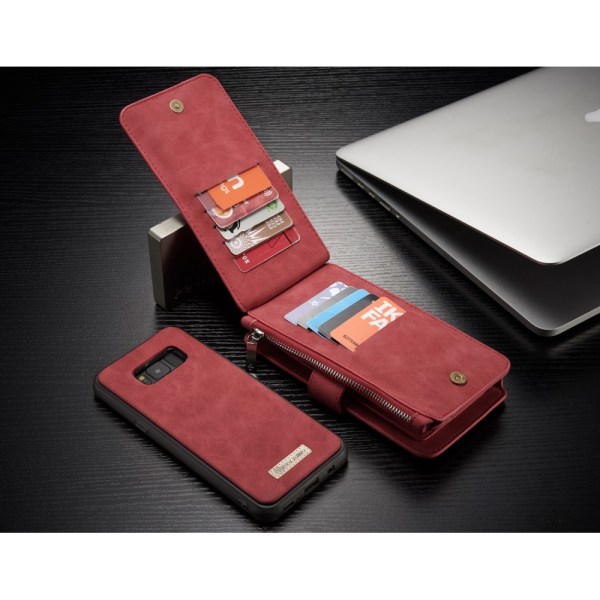 CASEME Samsung Galaxy S8 Plus Retro läder plånboksfodral Röd Röd