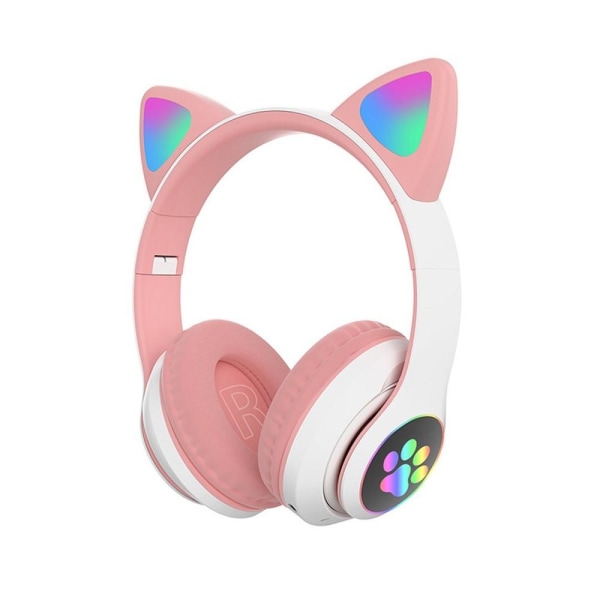 Over Ear Music Headset Glowing Cat Ear Headphones Blutooth Pink