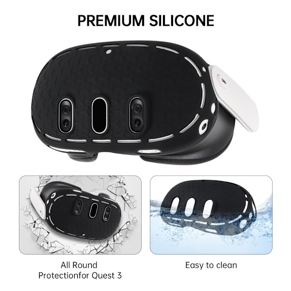 Til Meta Quest 3 VR Protective Shell Silikone Anti Dust Drop Protection Black