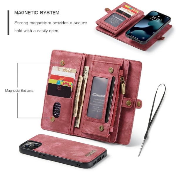CASEME iPhone 13 Retro plånboksfodral - Röd Röd