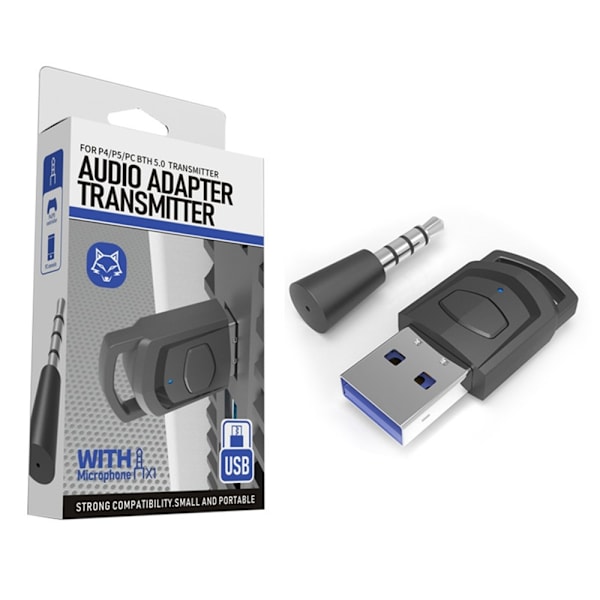 For Sony PS5 PS4 PC Hodetelefon Bluetooth USB 3.5mm Lyd Sender Trådløs Mottaker Black