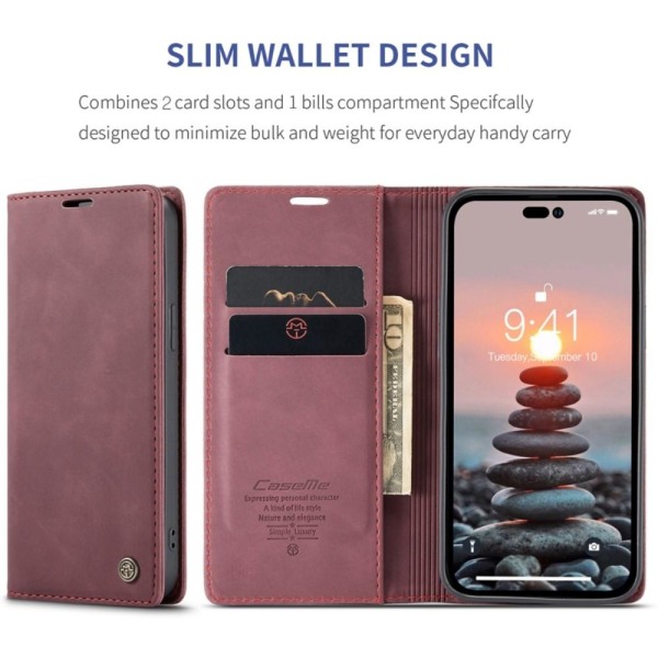 CASEME Retro Lompakkokotelo iPhone 14 Pro Max - Punainen Red