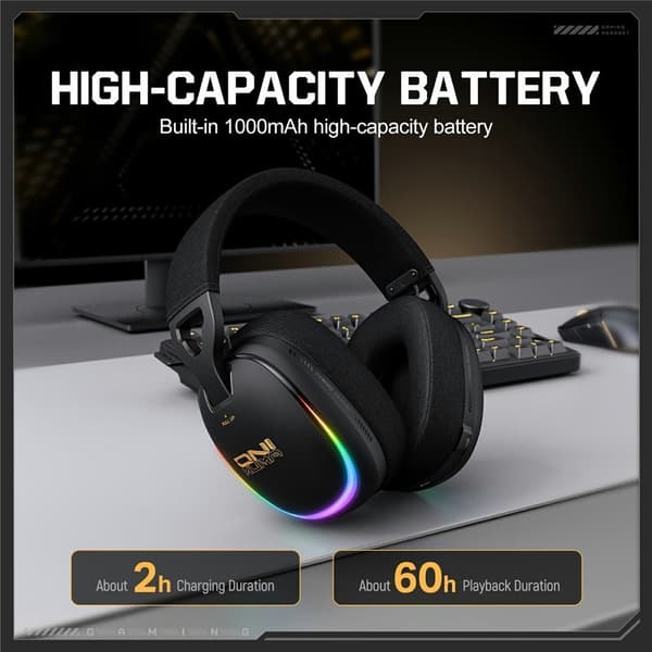 ONIKUMA GT805 Gaming Headset 4 Tilstande Trådløs/Kabelbaseret Over-Ear RGB - Sort Black