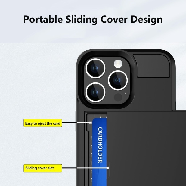 Til iPhone 15 Pro PC+TPU Telefoncover med Skydende Kortholder Black