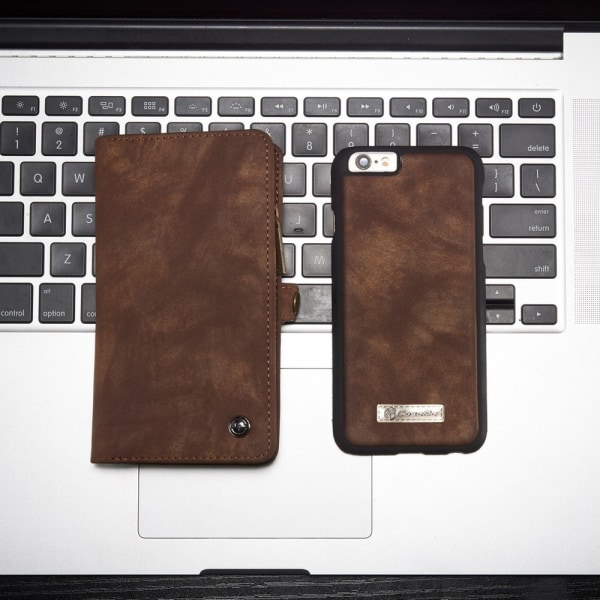 CASEME iPhone 6s 6 Retro Split läder plånboksfodral - Coffee Brown