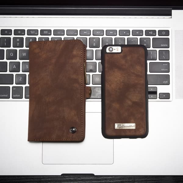 CASEME iPhone 6s 6 Retro Split läder plånbokssuojakuori - Coffee Brown