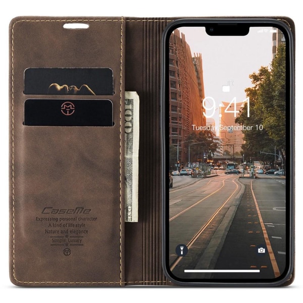 CASEME Retro tegnebog taske til iPhone 15 - Kaffe Dark brown