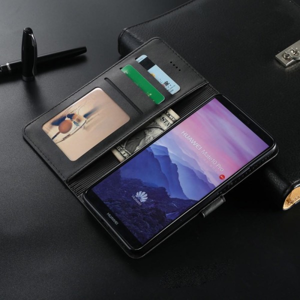 Huawei Mate 10 Pro Lompakkoteline Korttipaikoilla - Musta Black