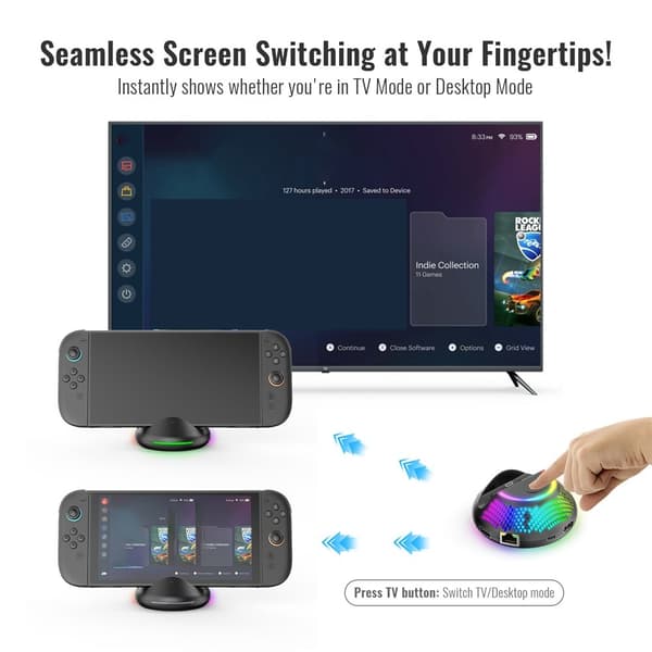 Kompatibel med Nintendo Switch 2 TV-docka videokonverterare Gigabit Ethernet Svart