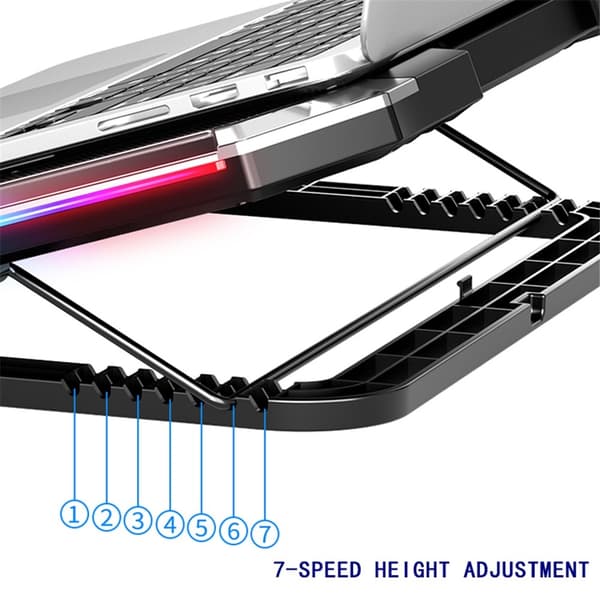 NUOXI Køleblæser Kølepude Gaming Laptop Lydløs Notebook Kølestander USB-porte RGB Black