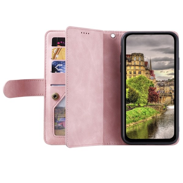 För Samsung Galaxy S25 Edge Fodral med Dragkedja och 9 Kortplatser Rosa
