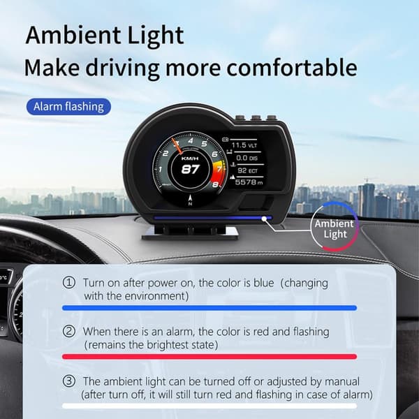 Hastighetsmätare HUD OBD2 GPS Display överhastighet varvtalslarm Svart