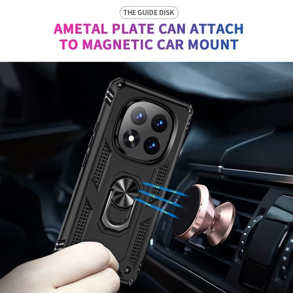 Til Xiaomi Redmi Note 14 Pro 5G Cover PC + TPU Telefoncover med Roterende Ring Kickstand - Sort Black